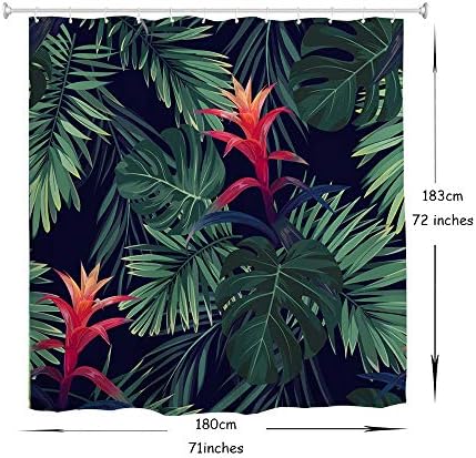 IcosaMro Tropikal Duş Perdesi Hooks ile Banyo için, orman Yaprakları Dekoratif Uzun Bez Kumaş Duş Perdesi Banyo Decorations -