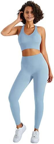 Jetjoy egzersiz seti Kadınlar ıçin 2 Parça Atletik Kıyafetler Dikişsiz Kırpma Tankı Yoga Tayt Spor Activewear Eşofman Setleri
