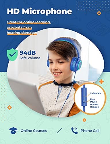 [2 Paket] iClever Çocuk Mikrofonlu Kulaklıklar - 94dB Güvenli Ses Sınırlı - Paylaşım Bölücülü Çocuklar Gençler için Kablolu Kulaklıklar,