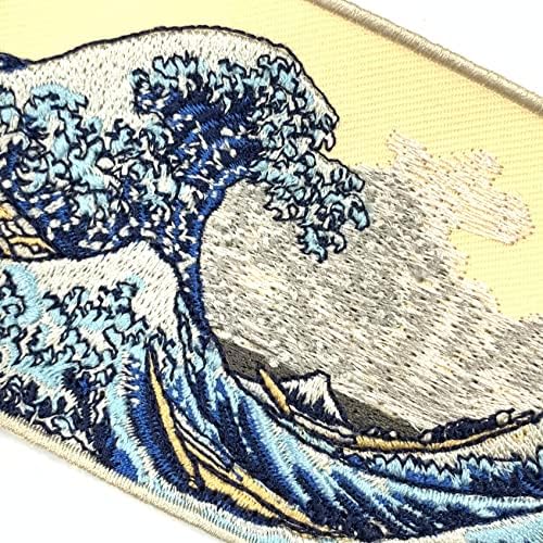 A-ONE 2 ADET Paketi-Büyük Dalga Kapalı Kanagawa Yama + Japonya Bayrağı Yama, Katsushika Hokusai Yama, Japonya Ukiyoe Embridered
