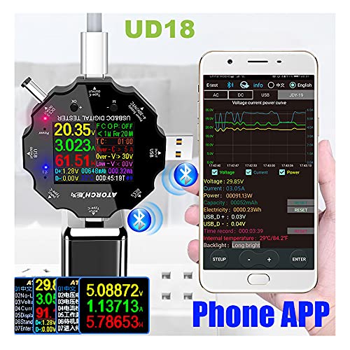 UD18 için Uygun APP USB 3.0 Tip-C PD DC5. 5 5521 Voltmetre Ampermetre Gerilim Akım Ölçer Pil Şarj Tedbir Kablo Direnci Test Cihazı-UD18