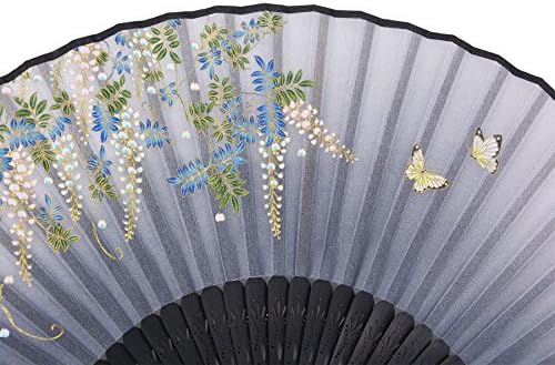 Amajiji El Katlanır Fan Kadınlar için, 8.27(21 cm) Chinease/Japon El İpek Katlanır Fan ile Bambu Çerçeve, Hollow Carve Desenler