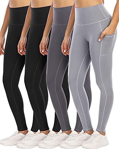 YOUNGCHARM 4 Paket Tozluk Kadınlar için Cepler ile, Yüksek Bel Karın Kontrol Egzersiz Yoga Pantolon
