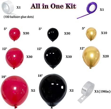 157 Pcs Kırmızı Siyah Balon Çelenk Kemer Kiti Küçük Büyük Kırmızı Siyah Altın Balonlar Parti Süslemeleri için Mezuniyet Çocuk