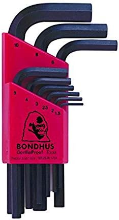 Bondhus 12299 Set 9 Hex L-anahtarları, Kısa Uzunluk, boyutları 1.5-10mm
