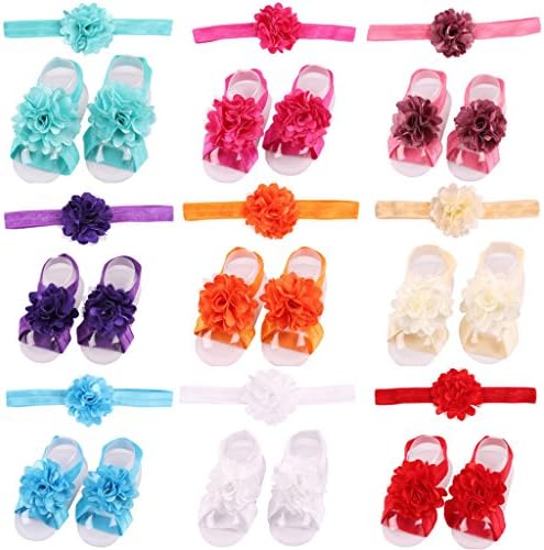 Bebek bebekler Kızlar Şifon Ayak Çiçek Yalınayak Sandalet ve Kafa Bandı Takım elbise