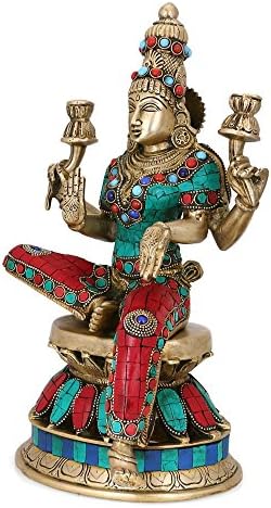 CraftVatika 1 Ft Büyük Lakshmi Heykeli Hindu Tanrıçası Laxmi Heykel Zenginlik Tanrıçası Refah Pirinç Turkuaz Heykelcik