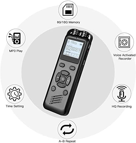 ACQUİRE Dictaphone Audio Sesle Etkinleştirilen Kayıt Şifre Koruması Değişken Oynatma MP3 Çalar Dijital Ses Kaydedici (Kapasite: