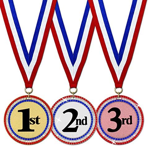Hodges Rozet Şirketi MÜCEVHER 1.-2.-3. Altın, Gümüş ve Bronz Madalyalar Kırmızı Beyaz ve Mavi Boyunlu Kurdele - Metalden Yapılmış-Farklı