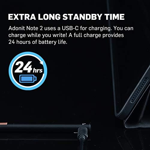 Adonit Note2 (Siyah) iPad için Toz Geçirmez ve Su Geçirmez Stylus Kalem Avuç İçi Reddi ile Hassas Yazma/Çizim, 24 Saat Bekleme