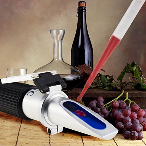 Refraktometre Üzüm Şarap Yapımı için Çift Ölçekli-Otomatik Sıcaklık Telafisi Alkol 0-25 % & Brix 0-40% Hidrometre Özgül Ağırlık