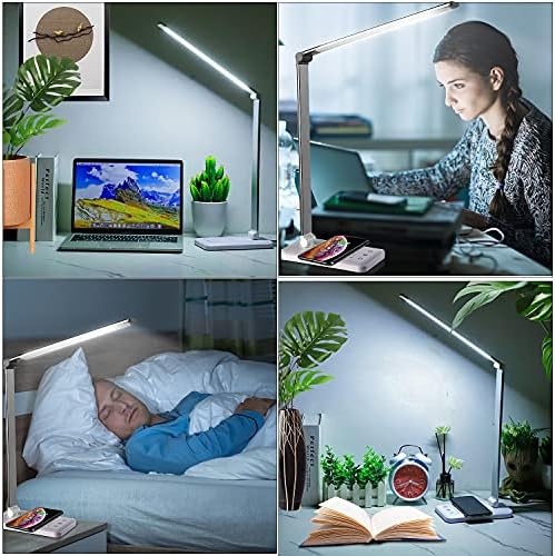 Kablosuz Şarjlı LED Masa lambası, USB Şarj Portu, 5 Aydınlatma Modu ve 10 Parlaklık Seviyesi, Ayarlanabilir Masa lambası, Göz
