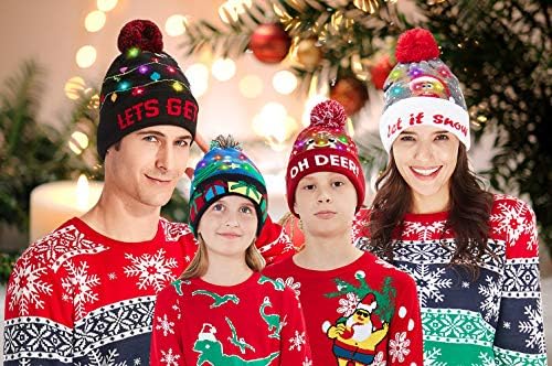 Unisex çirkin Light Up Noel örgü bere şapka 6 renkli Led aile Xmas parti tatil kapaklar