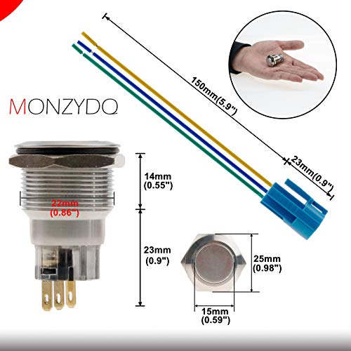 MONZYDQ Mandallama Push Button Anahtarı, 22mm7 / 8 Su Geçirmez Metal Buton ile Ön-Kablolama Soket Öz-Kilitleme için Elektrikli
