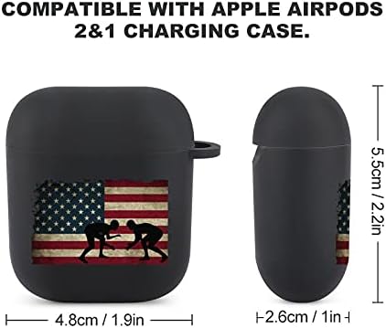 ABD Bayrağı Güreş-1 Silikon AirPods 2/1 Kılıf Kapak Kulaklık Koruyucu Şarj Kılıfları Siyah-style1