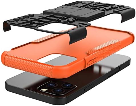 ıPhone 12 Kılıfı ile Uyumlu, iPhone 12 6.1 İnç 2020, Turuncu için Dahili Kickstand Kapaklı Ağır Hizmet Tipi Sağlam Hibrit Çift