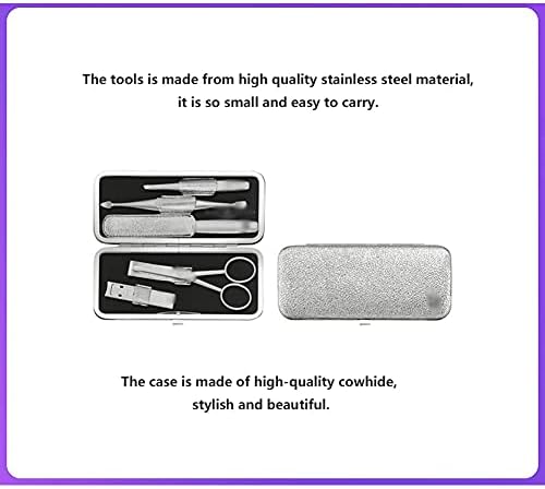 KDDM Tırnak Makası Seti 5 Adet Gümüş Deri Kılıf Ev Pedikür Tırnak Makası Seti Paslanmaz Çelik Aracı Kadın Erkek