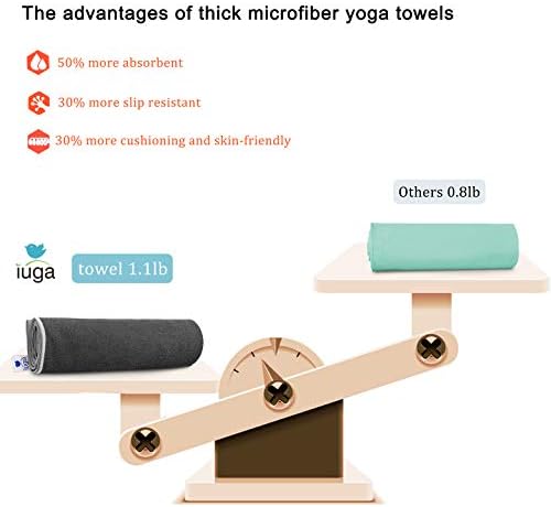 IUGA Kaymaz Yoga Havlusu, ekstra Kalın Sıcak Yoga Havlusu + El Havlusu 2in1 Set Köşe Cepler ile Tasarım, 100 % Mikrofiber-Kaymaz,