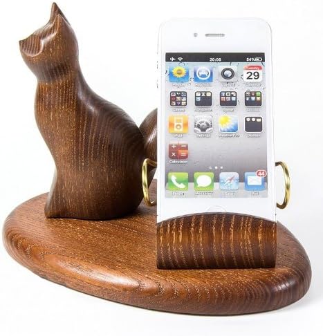 Ahşap oyma iPhone 5 4S 4 3GSSitting kedi masa standı cep telefonu için