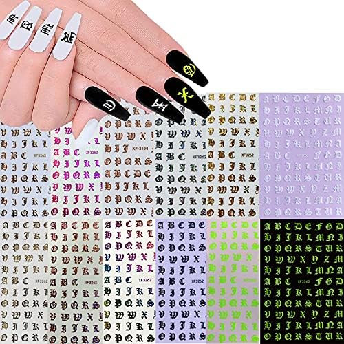 12 Sayfalık Eski İngilizce Alfabe Nail Art Sticker, Holografik Mektup 3D Kendinden Yapışkanlı Nail Art Sticker Çıkartma, DIY