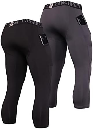 CANGHPGIN 2 Paket 3/4 Sıkıştırma Pantolon Erkekler Cepler ıle Kuru Serin Spor Baselayer Koşu Egzersiz Tayt Tayt Şort